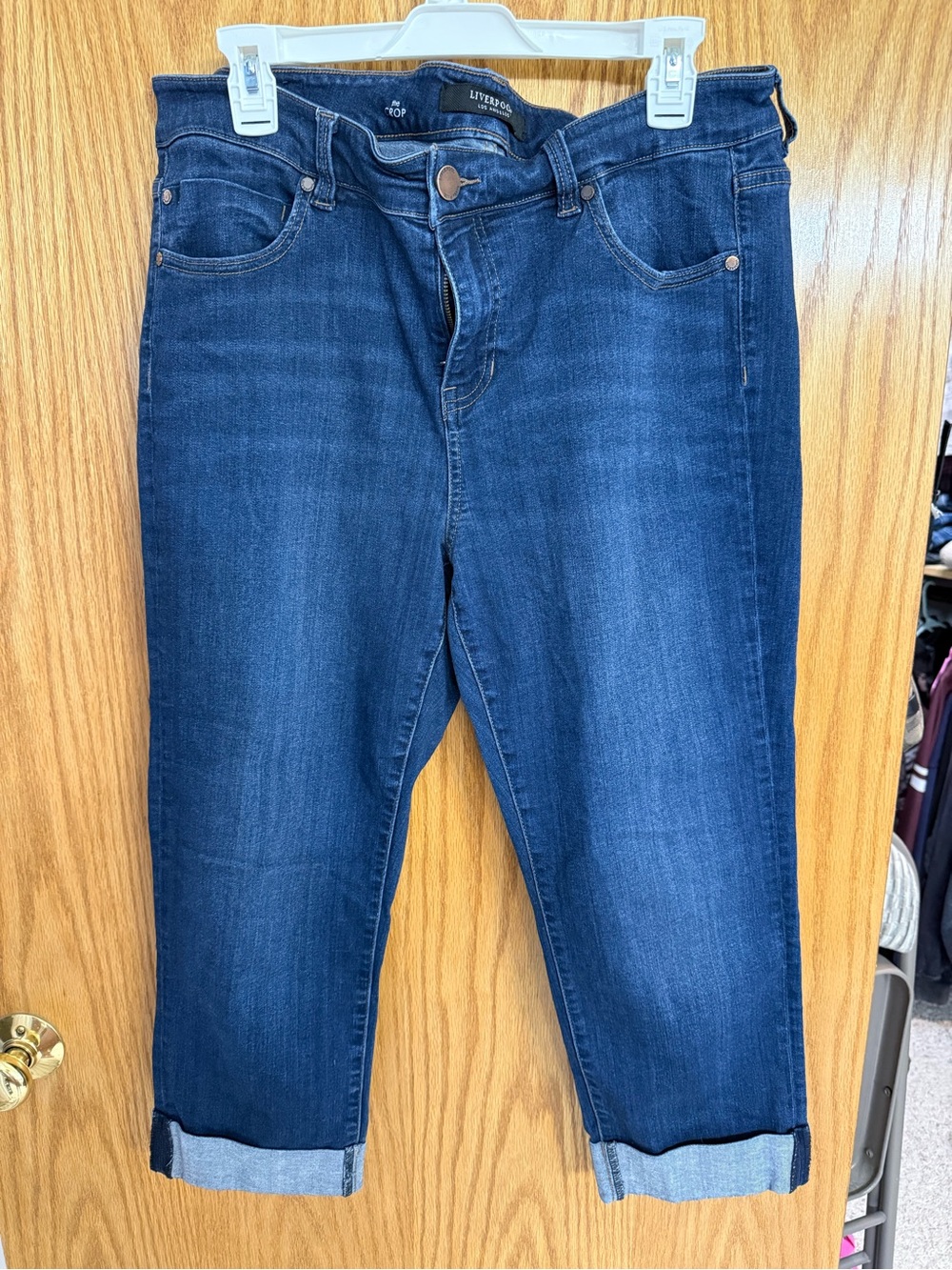 Liverpool Dark Blue Cropped Cuffed Jeans